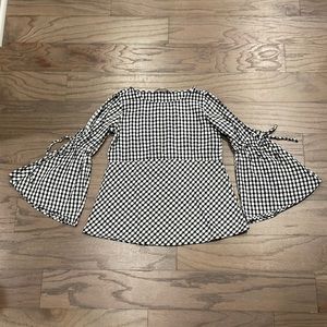 LOFT Petite Black and White Gingham Bell Sleeve Top - Size XXSP